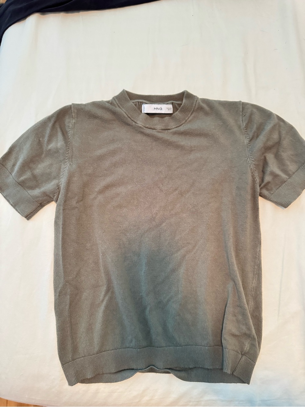 Mango Short-Sleeve Crewneck Sweater — Olive